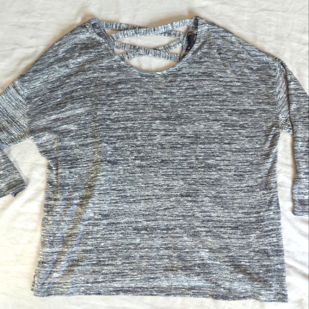 Lane Bryant Black White Silver 3/4 Sleeve Knit Lightweight Sweater, 26-28